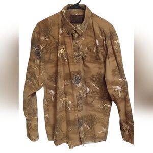 Bluff Creek Camo Dog Print Button Down Shirt Mens Size LT Western Hunting